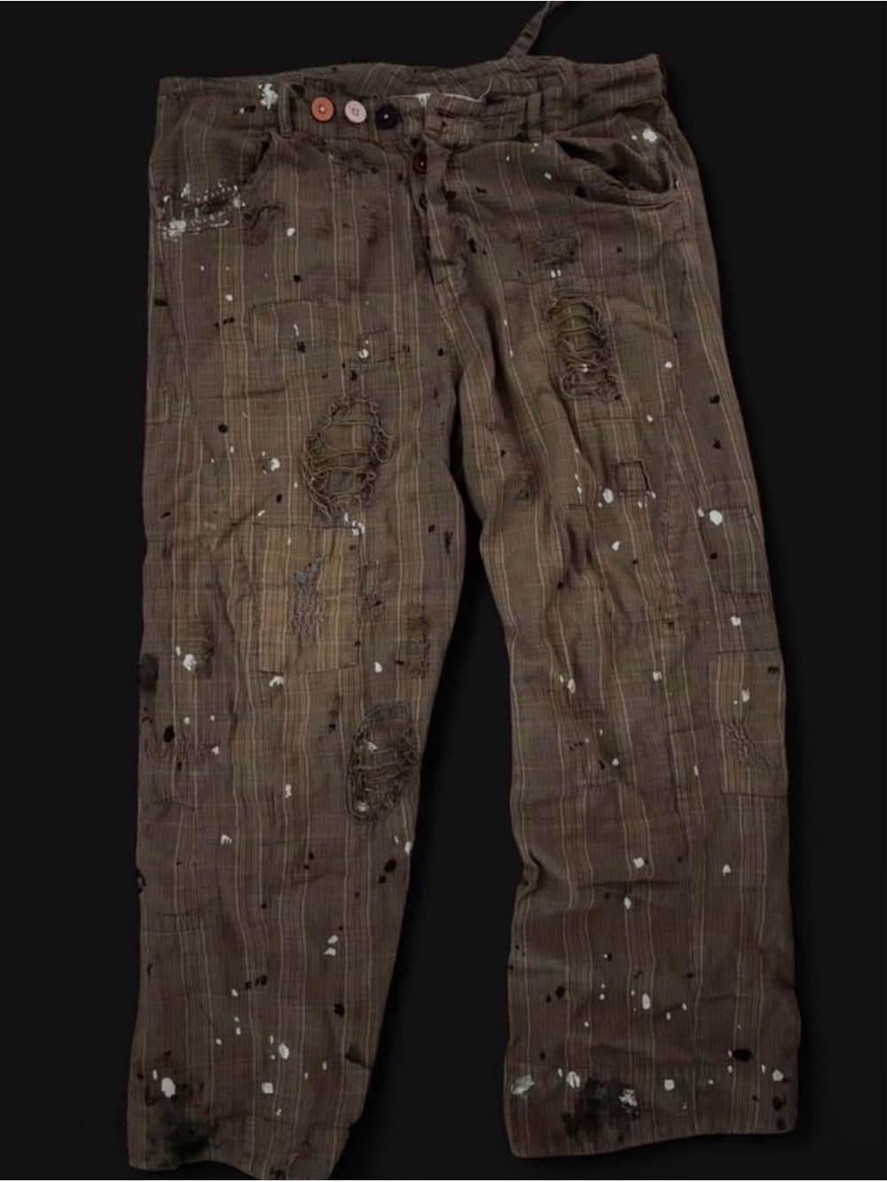 Magnolia Pearl Distressed Brown Plaid Painter-Style Chinos